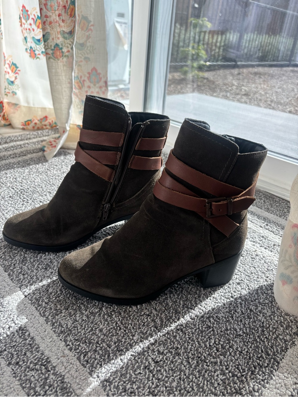 Skechers Dark Green Suede Ankle Boots with Strap Detail